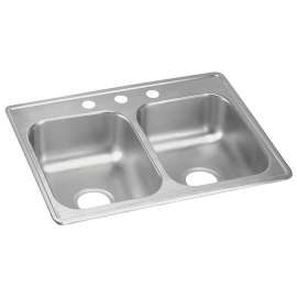 Dayton Stainless Steel 25" X 19" X 6-5/16" 3-Hole Equal Double Bowl Drop-In Sink, D225193