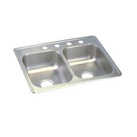 Dayton Stainless Steel 25" X 19" X 6-5/16" 4-Hole Equal Double Bowl Drop-In Sink, D225194