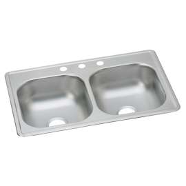 Dayton Stainless Steel 33" X 19" X 6-7/16" 3-Hole Equal Double Bowl Drop-In Sink, D233193