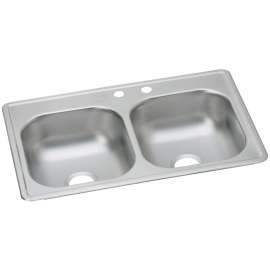 Dayton Stainless Steel 33" X 19" X 6-7/16" Mr2-Hole Equal Double Bowl Drop-In Sink, D23319MR2