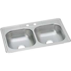 Dayton Stainless Steel 33" X 21-1/4" X 6-9/16" 2-Hole Equal Double Bowl Drop-In Sink, D233212