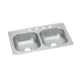 Dayton Stainless Steel 33" X 21-1/4" X 6-9/16" 4-Hole Equal Double Bowl Drop-In Sink, D233214