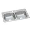 Dayton Stainless Steel 33" X 22" X 6-9/16" 2-Hole Equal Double Bowl Drop-In Sink, D233222
