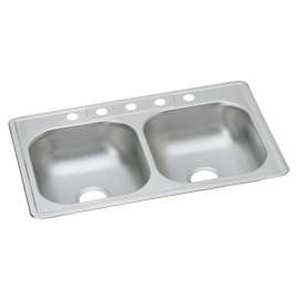 Dayton Stainless Steel 33" X 22" X 6-9/16" 5-Hole Equal Double Bowl Drop-In Sink, D233225