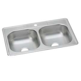 Dayton Stainless Steel 33" X 22" X 7-1/16" 1-Hole Equal Double Bowl Drop-In Sink, DD233221