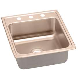 Cuverro Antimicrobial Copper 19-1/2" X 22" X 10-1/8" 3-Hole Single Bowl Drop-In Sink, DLR2022103-CU