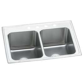 Lustertone Classic Stainless Steel 25" X 19-1/2" X 10-1/8" Mr2-Hole Equal Double Bowl Drop-In Sink, DLR251910MR2