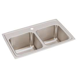 Lustertone Classic Stainless Steel 29" X 18" X 10" 1-Hole Equal Double Bowl Drop-In Sink, DLR2918101