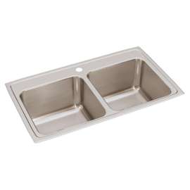 Lustertone Classic Stainless Steel 33" X 19-1/2" X 10-1/8" 1-Hole Equal Double Bowl Drop-In Sink, DLR3319101