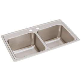 Lustertone Classic Stainless Steel 33" X 19-1/2" X 10-1/8" 2-Hole Equal Double Bowl Drop-In Sink, DLR3319102