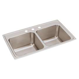 Lustertone Classic Stainless Steel 33" X 19-1/2" X 10-1/8" 3-Hole Equal Double Bowl Drop-In Sink, DLR3319103