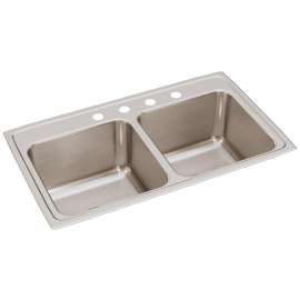 Lustertone Classic Stainless Steel 33" X 19-1/2" X 10-1/8" 4-Hole Equal Double Bowl Drop-In Sink, DLR3319104