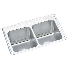 Lustertone Classic Stainless Steel 33" X 22" X 10-1/8" 4-Hole Equal Double Bowl Drop-In Sink, DLR3322104
