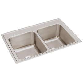 Lustertone Classic Stainless Steel 33" X 22" X 12-1/8", 0-Hole Equal Double Bowl Drop-In Sink, DLR3322120