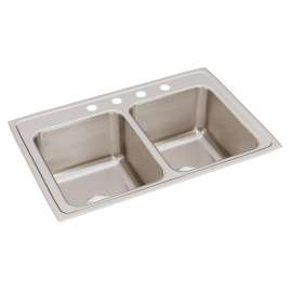 Lustertone Classic Stainless Steel 33" X 22" X 12-1/8" 4-Hole Equal Double Bowl Drop-In Sink, DLR3322124