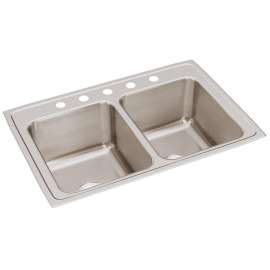 Lustertone Classic Stainless Steel 33" X 22" X 12-1/8" 5-Hole Equal Double Bowl Drop-In Sink, DLR3322125