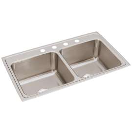 Lustertone Classic Stainless Steel 37" X 22" X 10-1/8" 4-Hole Equal Double Bowl Drop-In Sink, DLR3722104