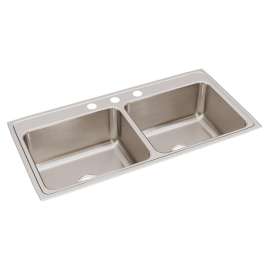 Lustertone Classic Stainless Steel 43" X 22" X 10-1/8" 3-Hole Equal Double Bowl Drop-In Sink, DLR4322103