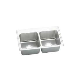 Lustertone Classic Stainless Steel 33" X 19-1/2" X 10-1/8" 1-Hole Equal Double Bowl Drop-In Sink With Quick-Clip, DLRQ3319101