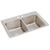 Lustertone Classic Stainless Steel 33" X 22" X 12-1/8" 2-Hole Equal Double Bowl Drop-In Sink With Quick-Clip, DLRQ3322122