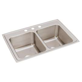 Lustertone Classic Stainless Steel 33" X 22" X 12-1/8" 3-Hole Equal Double Bowl Drop-In Sink With Quick-Clip, DLRQ3322123