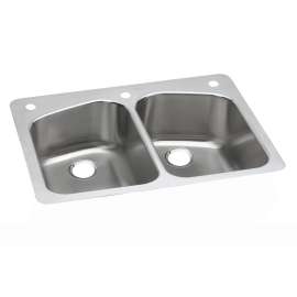 Dayton Stainless Steel 33" X 22" X 8" 3-Hole Equal Double Bowl Dual Mount Sink, DPXSR233223