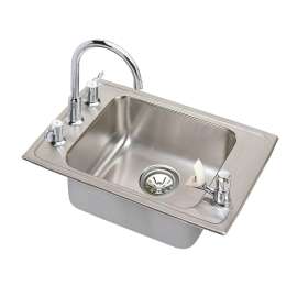 Lustertone Classic Stainless Steel 25" X 17" X 5-1/2" 4-Hole Single Bowl Drop-In Classroom Ada Sink Kit And Vandal-Resistant Filtration Kit With Filter Status Monitor, DRKAD251755FFC