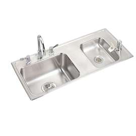 Lustertone Classic Stainless Steel 37-1/4" X 17" X 4" Double Bowl Drop-In Classroom Ada Sink Kit, DRKAD371740RC