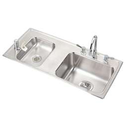 Lustertone Classic Stainless Steel 37-1/4" X 17" X 6-1/2" Double Bowl Drop-In Classroom Ada Sink Kit, DRKAD371765RC
