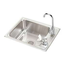 Lustertone Classic Stainless Steel 22" X 17" X 7-5/8" 2-Hole Single Drop-In Classroom Sink + Vandal-Resistant Faucet/Bubbler Kit, DRKR2217LVRC