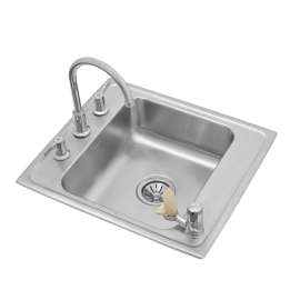 Lustertone Classic Stainless Steel 22" X 19-1/2" X 7-1/2" Single Classroom Sink + Faucet/Bubbler Kit And Vandal-Resistant Filtration Kit With Filter Status Monitor, DRKR2220FFC
