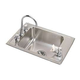 Lustertone Classic Stainless Steel 25" X 17" X 7-5/8" 4-Hole Single Bowl Drop-In Classroom Sink + Faucet/Bubbler Kit, DRKR2517C
