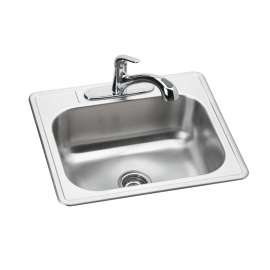 Dayton Stainless Steel 25" X 22" X 8-1/16" 3-Hole Single Bowl Drop-In Sink And Faucet Kit, DSE125223DFBG