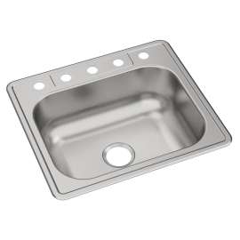 Dayton Stainless Steel 25" X 22" X 8-1/16" 5-Hole Single Bowl Drop-In Sink, DSE125225