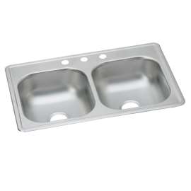 Dayton Stainless Steel 33" X 19" X 8" 3-Hole Equal Double Bowl Drop-In Sink, DSE233193
