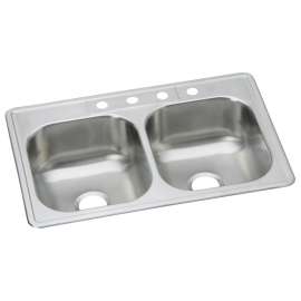 Dayton Stainless Steel 33" X 21-1/4" X 8-1/16" 3-Hole Equal Double Bowl Drop-In Sink, DSE233213