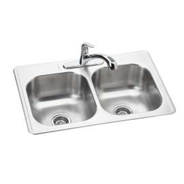 Dayton Stainless Steel 33" X 22" X 8-1/16" 3-Hole Equal Double Bowl Drop-In Sink And Faucet Kit, DSE233223DFBG