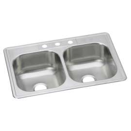 Dayton Stainless Steel 33" X 22" X 8-1/16" 3-Hole Equal Double Bowl Drop-In Sink, DSE233223
