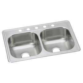 Dayton Stainless Steel 33" X 22" X 8-1/16" 5-Hole Equal Double Bowl Drop-In Sink, DSE233225