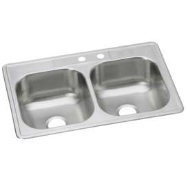 Dayton Stainless Steel 33" X 22" X 8-1/16" Mr2-Hole Equal Double Bowl Drop-In Sink, DSE23322MR2