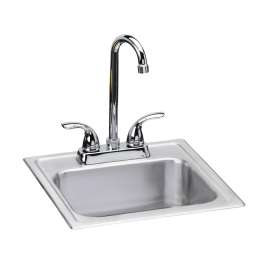 Dayton Stainless Steel 15" X 15" X 6" 2-Hole Single Bowl Drop-In Bar Sink + Faucet Kit, DSEP1515C