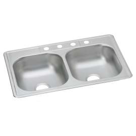 Dayton Stainless Steel 33" X 22" X 6-9/16" 1-Hole Equal Double Bowl Drop-In Sink (10 Pack), DW10233221