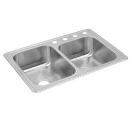 Dayton Stainless Steel 33" X 22" X 8-3/16" S2-Hole Offset Double Bowl Drop-In Sink, DXR250RS2