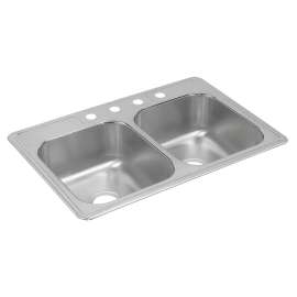 Dayton Stainless Steel 33" X 22" X 8-3/16" Mr2-Hole Equal Double Bowl Drop-In Sink, DXR3322MR2