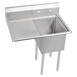 Dependabilt Stainless Steel 36-1/2"X25-13/16"X43-3/4" 18 Ga 1 Compartment Sink W/18" Left Drainboard And Ss Legs, E1C16X20-L-18X