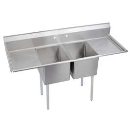 Dependabilt Stainless Steel 70" X 25-13/16" X 43-3/4" 18 Ga. Two Comp Sink W/18" Lr Drainboards+Stainless Steel Legs, E2C16X20-2-18X