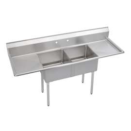 Dependabilt Stainless Steel 82" X 25-13/16" X 43-3/4" 18 Gauge Two Compartment Sink W/ 20" Left And Right Drainboards And Stainless Steel Legs, E2C20X20-2-20X