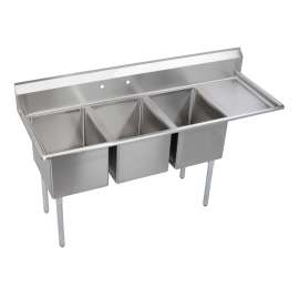 Dependabilt Stainless Steel 72-1/2" X 25-13/16" X 43-3/4" 18 Gauge Three Compartment Sink W/ 18" Right Drainboard And Stainless Steel Legs, E3C16X20-R-18X