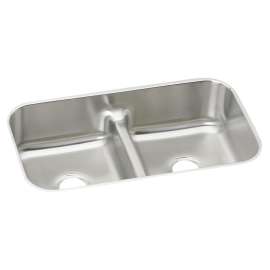 Lustertone Classic Stainless Steel 32-1/2" X 18-1/8" X 9" Equal Double Bowl Undermount Sink With Aqua Divide, EAQDUH3118