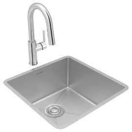 Crosstown 18 Gauge Stainless Steel 18-1/2" X 18-1/2" X 9" Single Bowl Undermount Sink & Faucet Kit With Drain, ECTRU17179TFCC